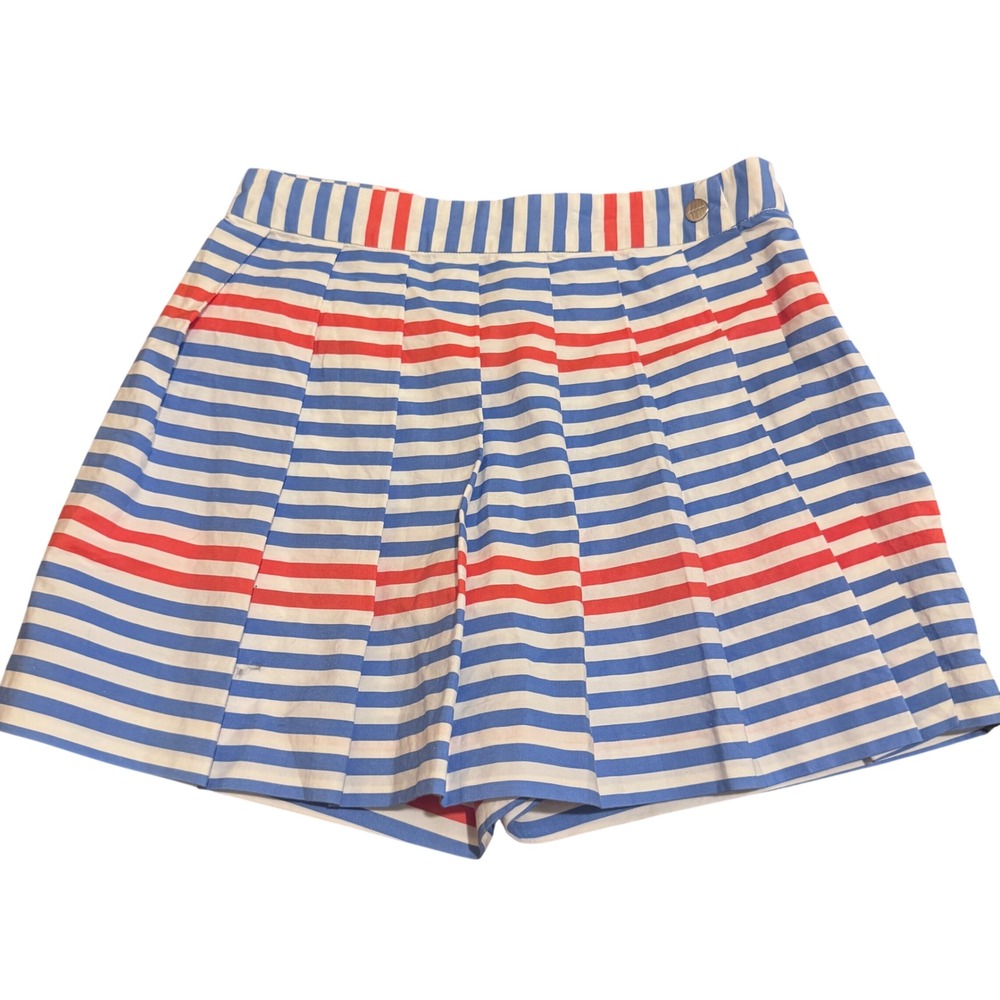 Jacadi Paris Girls Blue Red White Striped Pleated Skort Shorts Size 10A 140cm